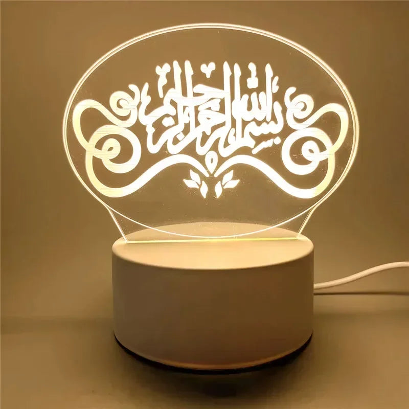 USB Powered 3D Acrylic LED Night Light – Eid Mubarak & Ramadan Decor