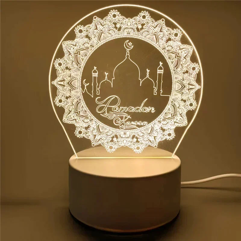 USB Powered 3D Acrylic LED Night Light – Eid Mubarak & Ramadan Decor
