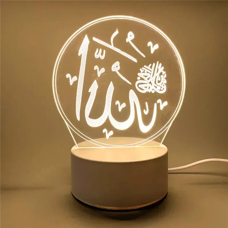 USB Powered 3D Acrylic LED Night Light – Eid Mubarak & Ramadan Decor