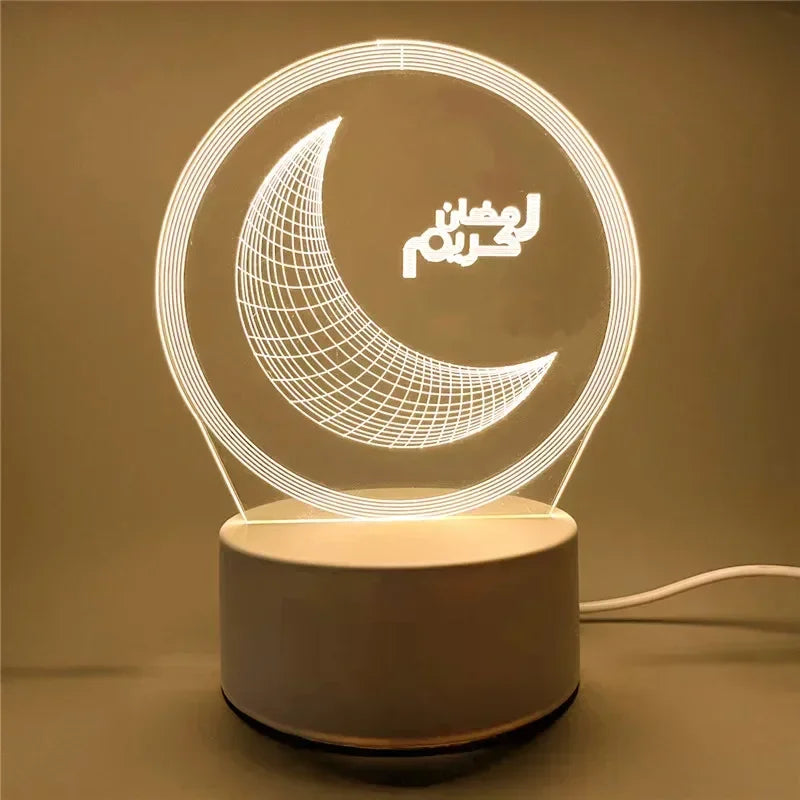 USB Powered 3D Acrylic LED Night Light – Eid Mubarak & Ramadan Decor