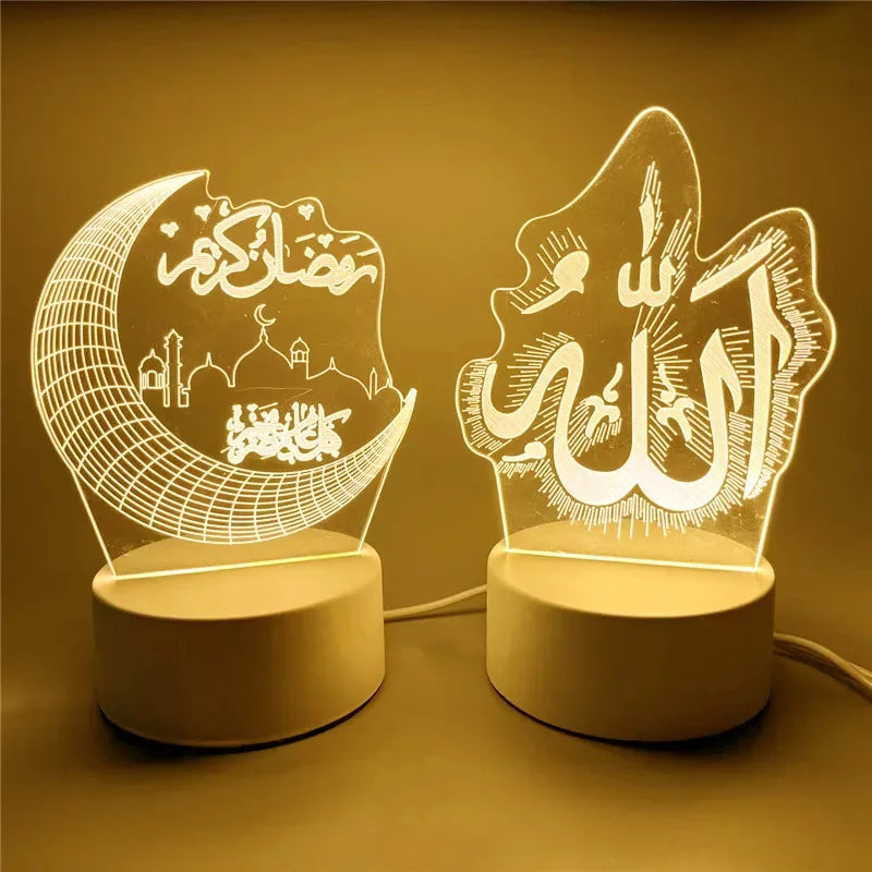 USB Powered 3D Acrylic LED Night Light – Eid Mubarak & Ramadan Decor