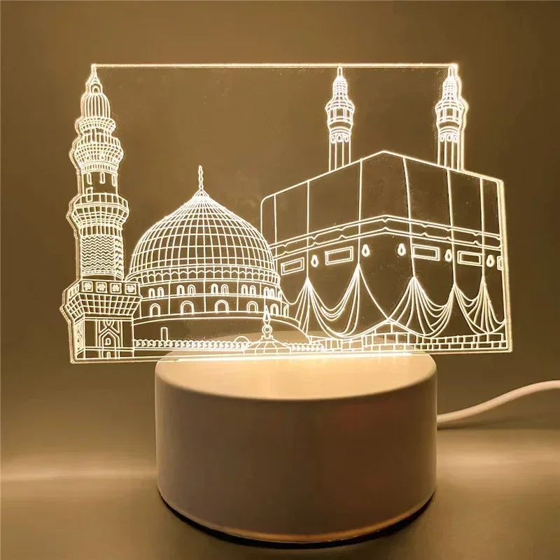 USB Powered 3D Acrylic LED Night Light – Eid Mubarak & Ramadan Decor