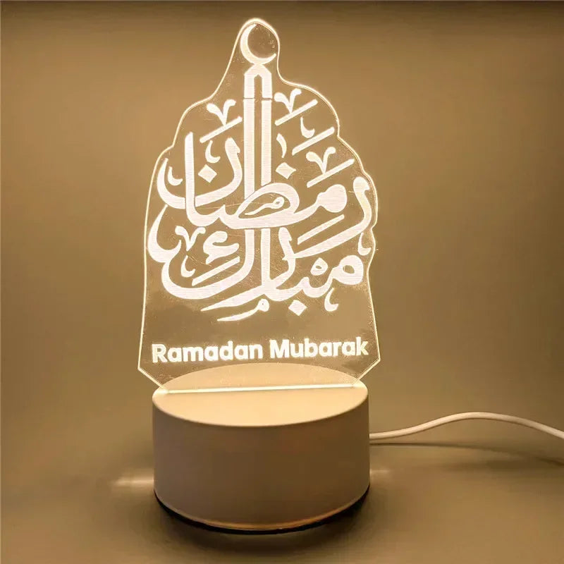 USB Powered 3D Acrylic LED Night Light – Eid Mubarak & Ramadan Decor
