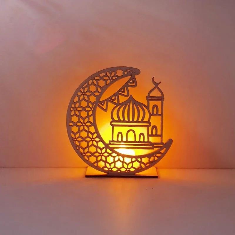 Eid Mubarak Wooden Moon LED Light – Elegant Ramadan Decor