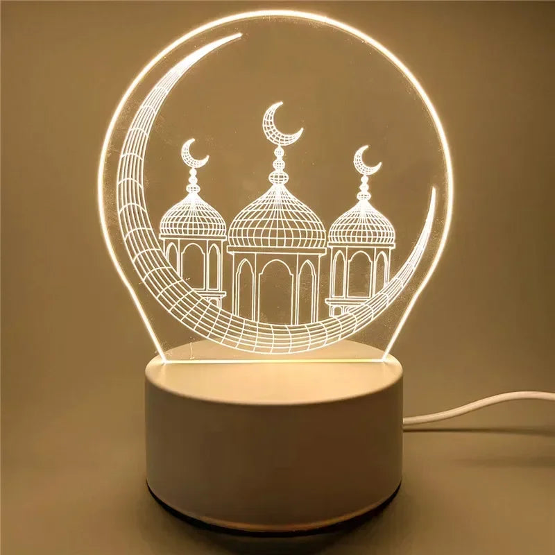 USB Powered 3D Acrylic LED Night Light – Eid Mubarak & Ramadan Decor