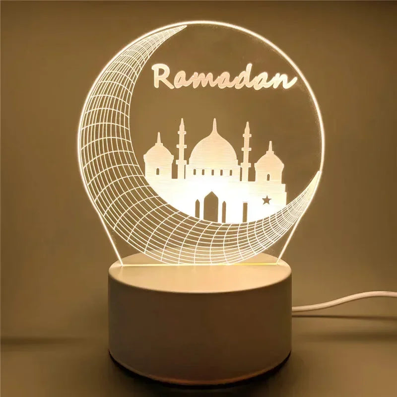 USB Powered 3D Acrylic LED Night Light – Eid Mubarak & Ramadan Decor