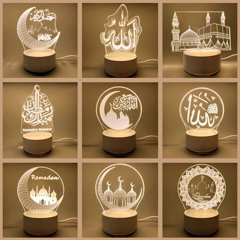 USB Powered 3D Acrylic LED Night Light – Eid Mubarak & Ramadan Decor
