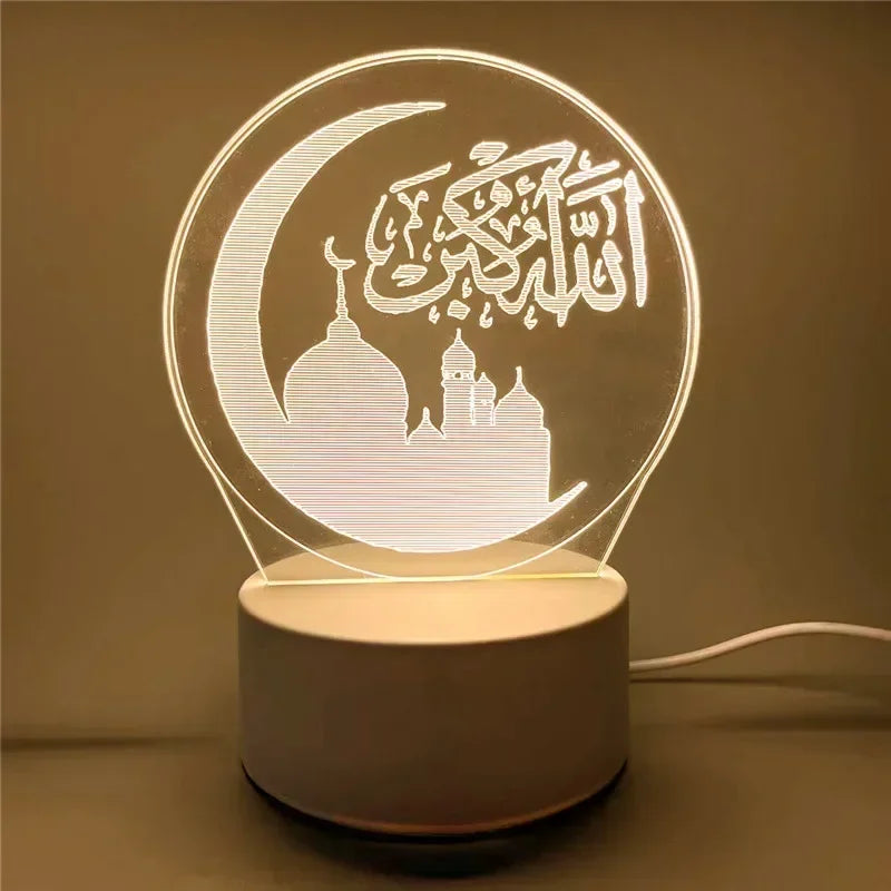 USB Powered 3D Acrylic LED Night Light – Eid Mubarak & Ramadan Decor