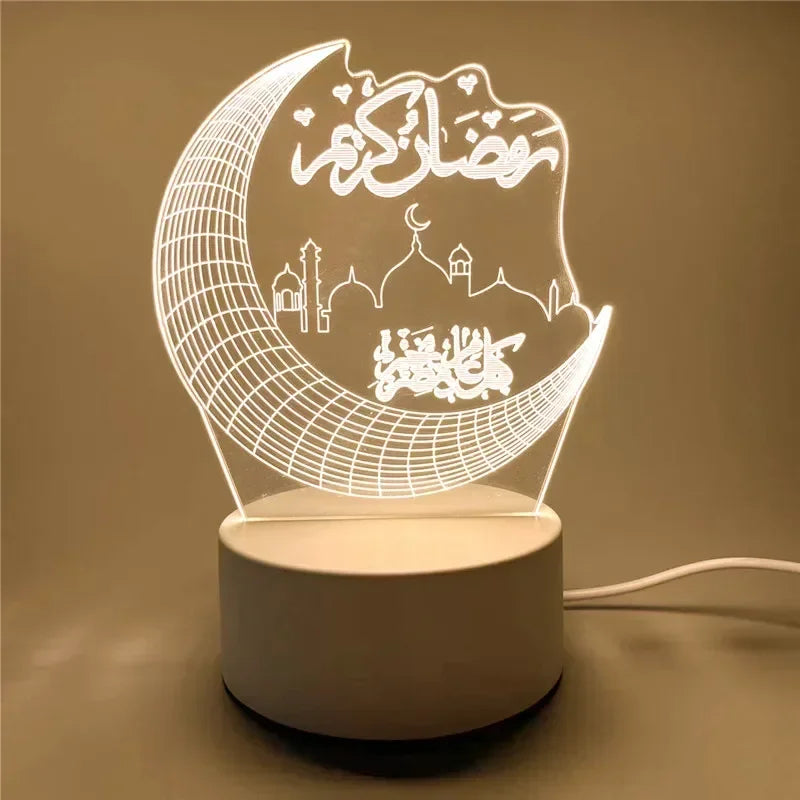 USB Powered 3D Acrylic LED Night Light – Eid Mubarak & Ramadan Decor