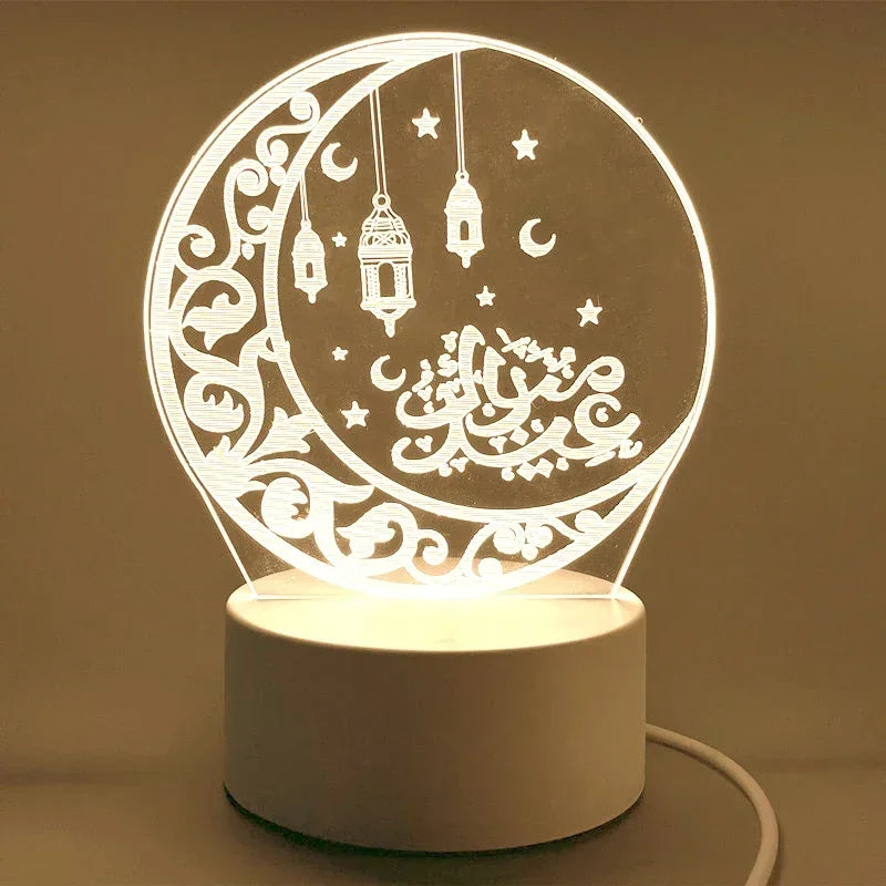 USB Powered 3D Acrylic LED Night Light – Eid Mubarak & Ramadan Decor