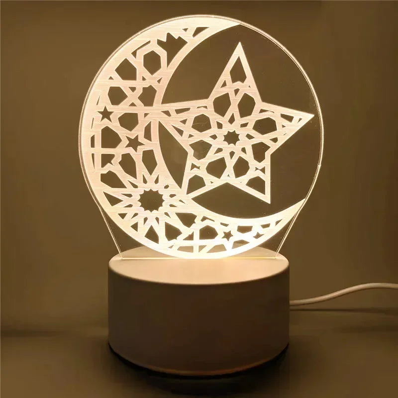 USB Powered 3D Acrylic LED Night Light – Eid Mubarak & Ramadan Decor