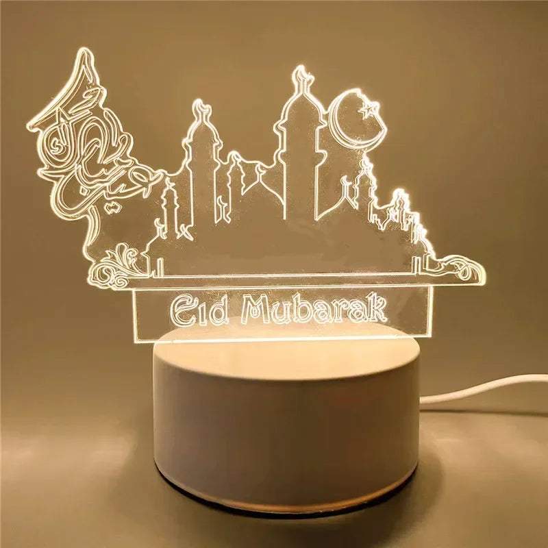 USB Powered 3D Acrylic LED Night Light – Eid Mubarak & Ramadan Decor