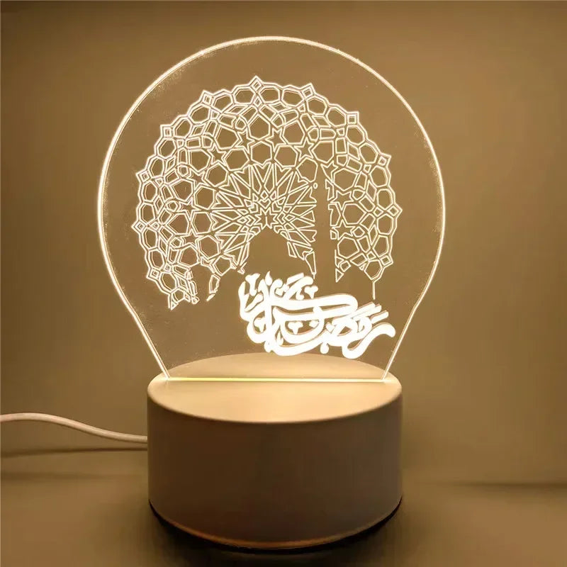 USB Powered 3D Acrylic LED Night Light – Eid Mubarak & Ramadan Decor