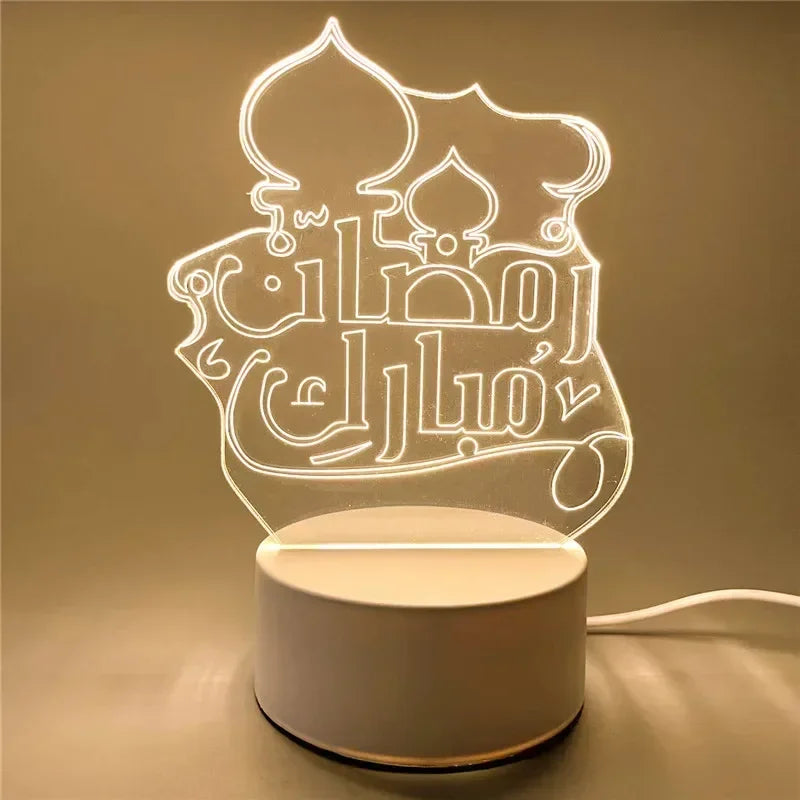 USB Powered 3D Acrylic LED Night Light – Eid Mubarak & Ramadan Decor