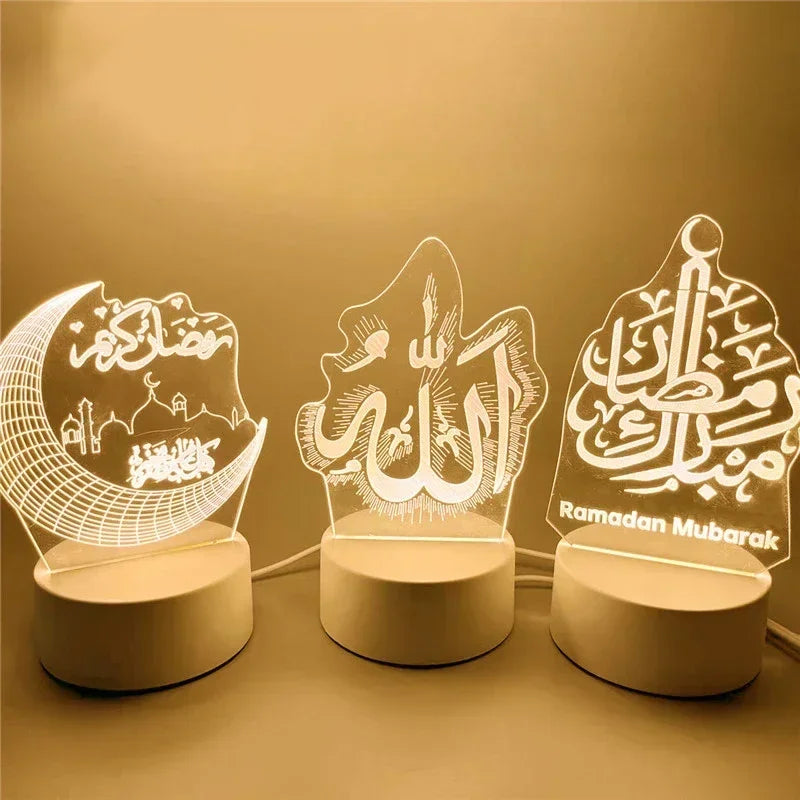 USB Powered 3D Acrylic LED Night Light – Eid Mubarak & Ramadan Decor