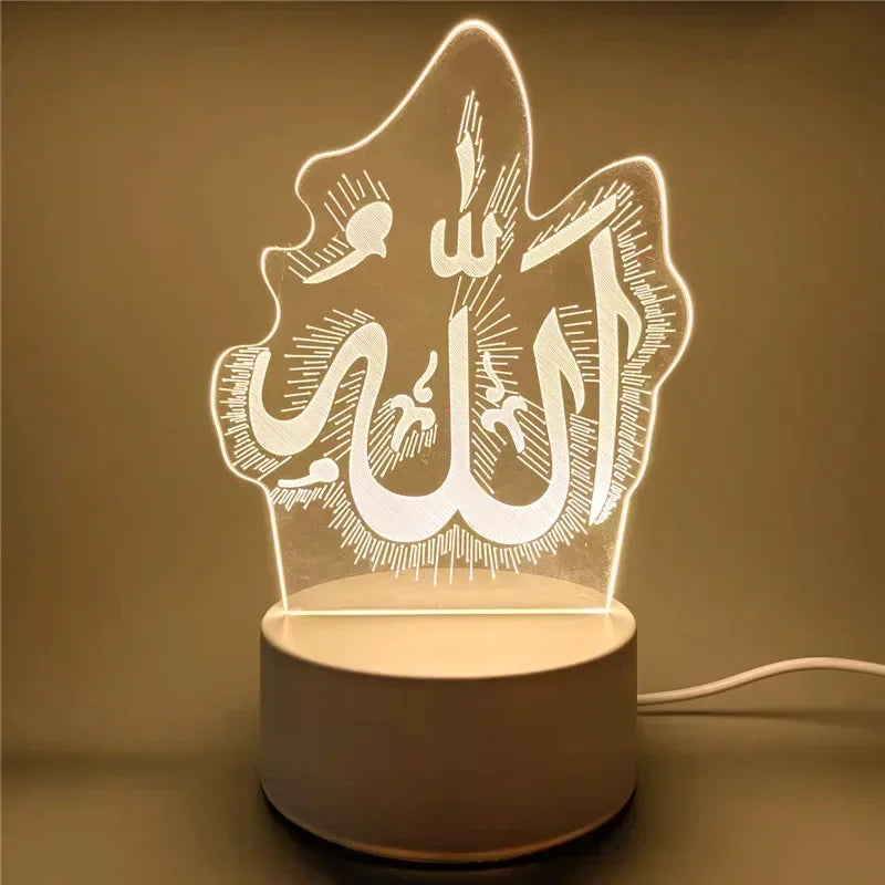 USB Powered 3D Acrylic LED Night Light – Eid Mubarak & Ramadan Decor